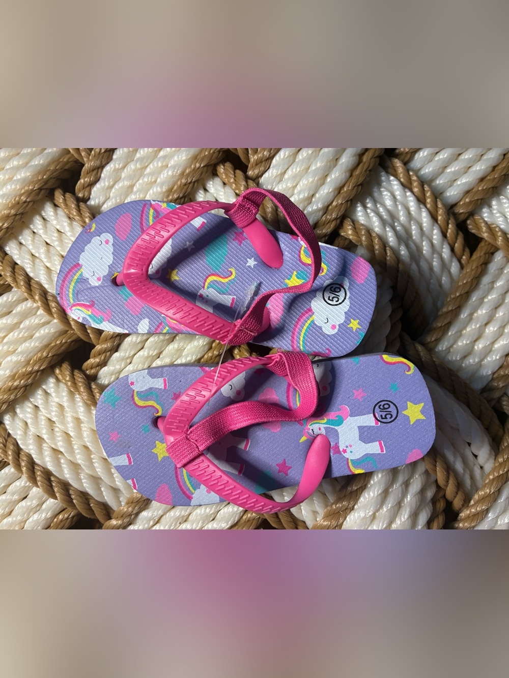 Pink Unicorn Kids Flip Flops - Cute Rainbow Print (NWOT)
